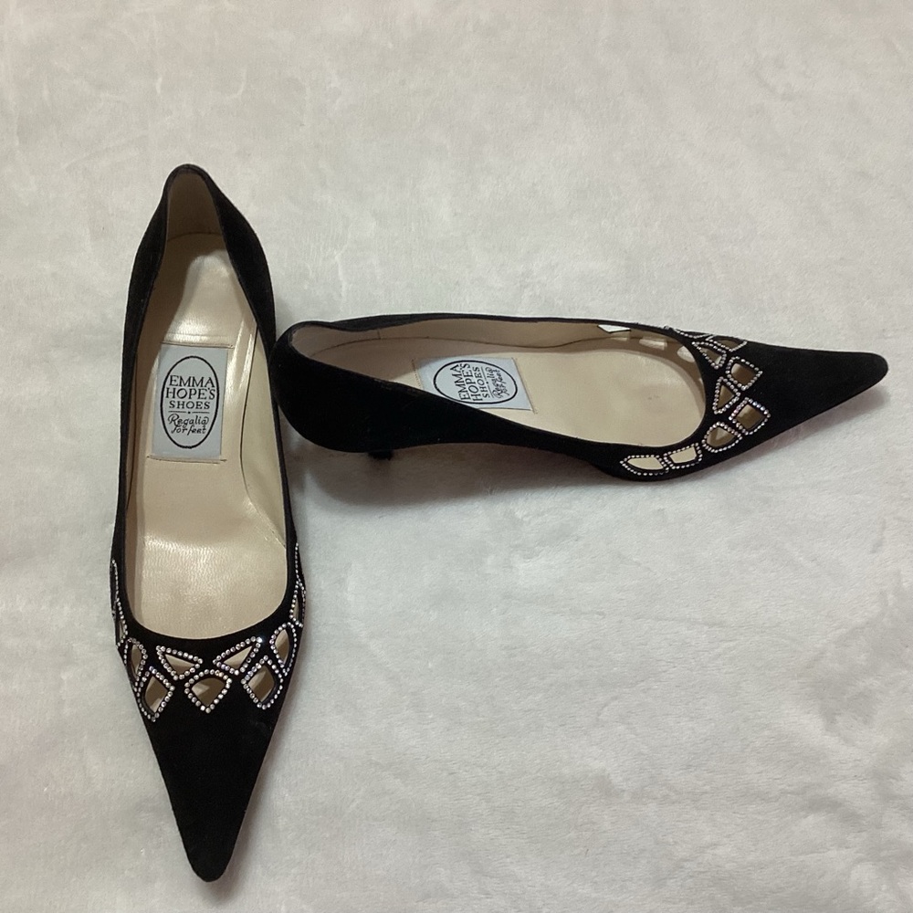Emma Hope Cut-Out Design Rhinestone Kitten Heel Black US 8 (EU 38) Made in Italy - Picture 2 of 9